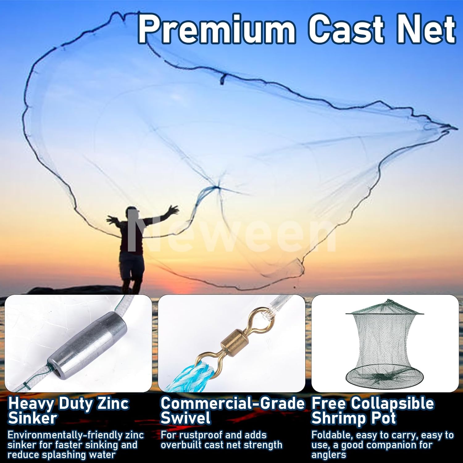Cast Net for Fishing with Coll - Net Pot 3 Inch 评论和价格